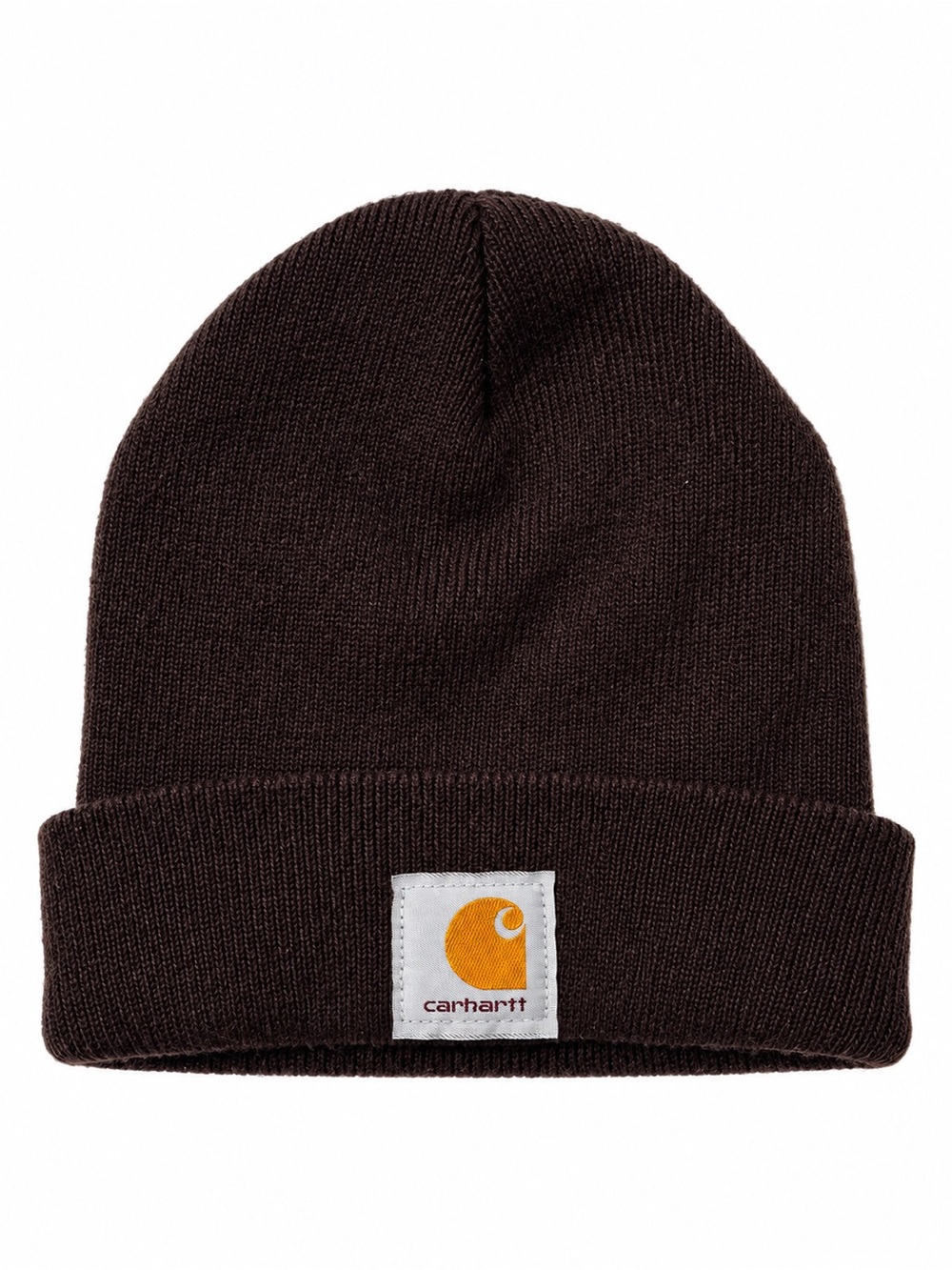 Carhartt Dark Brown Cuffed Knit Beanie Winter Hat Logo Patch
